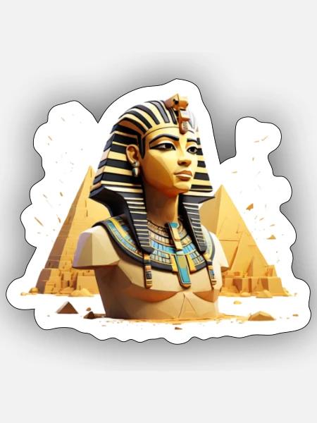 Pharao vor Pyramiden – Gizeh Design - Sticker Größe S (10 x 10 cm) - Mattweiß