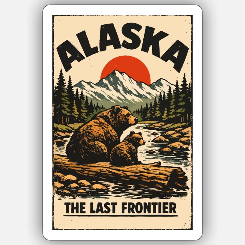 Alaska Frontier Bear Scenery Retro Sticker size S (10 x 10 cm)
