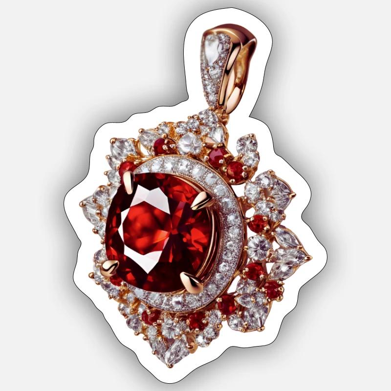 Red gemstone set in silver pendant Sticker size S (10 x 10 cm)