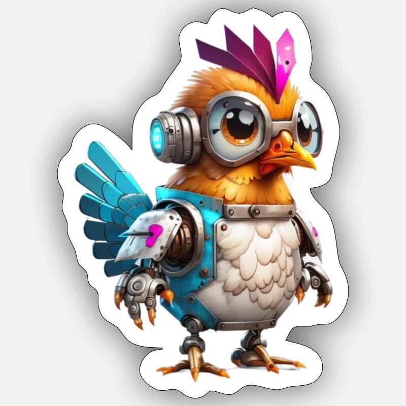 Poulet Robo - Sticker taille S (10 x 10 cm) - blanc mat