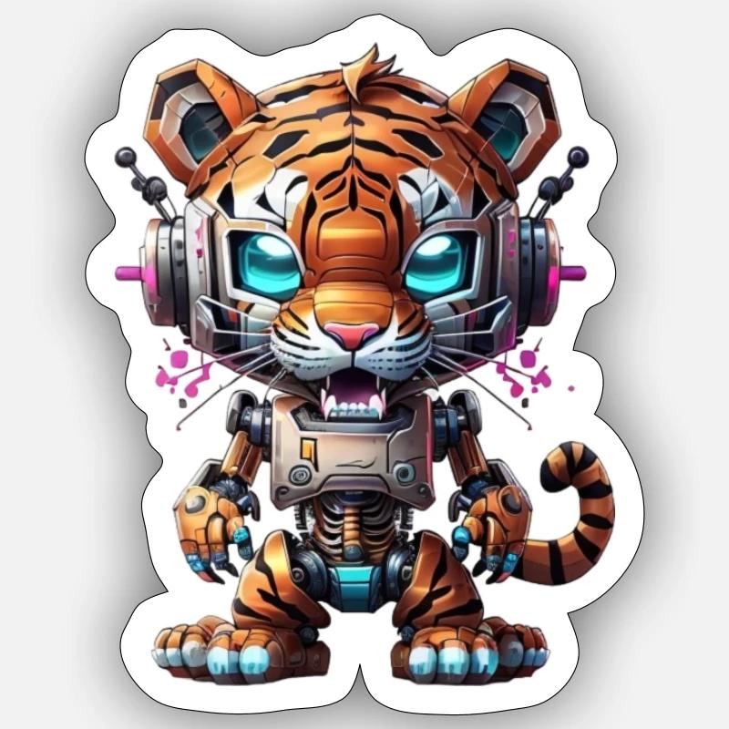 Tiger Robot - Sticker size S (10 x 10 cm) - white matte