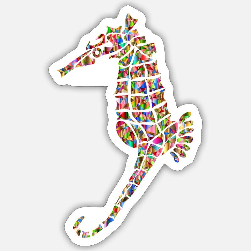 Regenbogenfarbenes Seepferd - Sticker Größe S (10 x 10 cm) - Mattweiß
