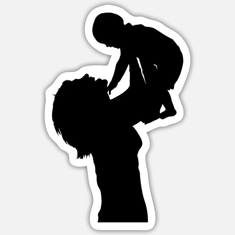 Maman et bébé - Sticker taille S (10 x 10 cm) - blanc mat