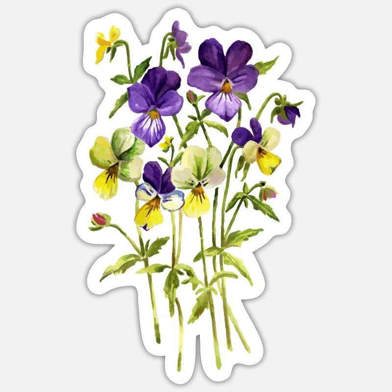 Bouquet de pensées - Sticker taille S (10 x 10 cm) - blanc mat