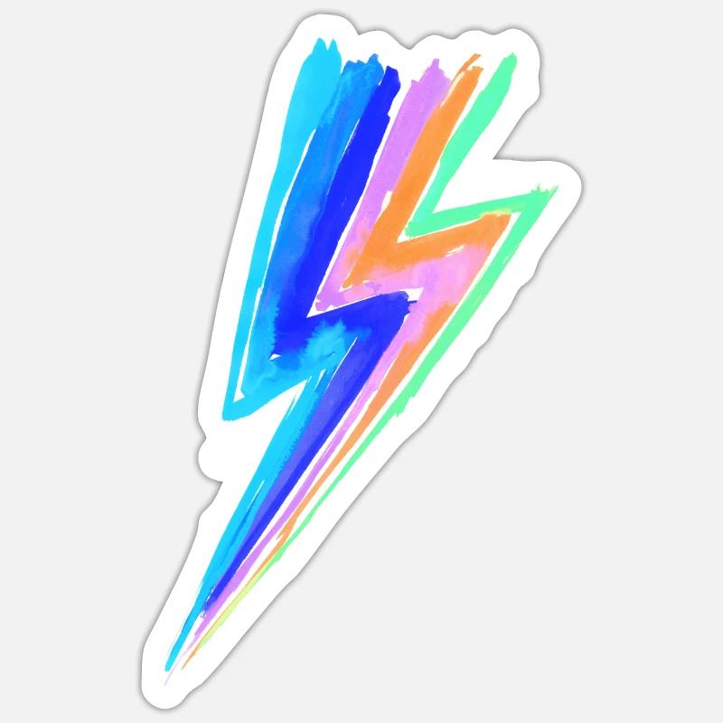 Regenbogen Power Blitz - Hit by stardust lightning - Sticker Größe S (10 x 10 cm) - Mattweiß