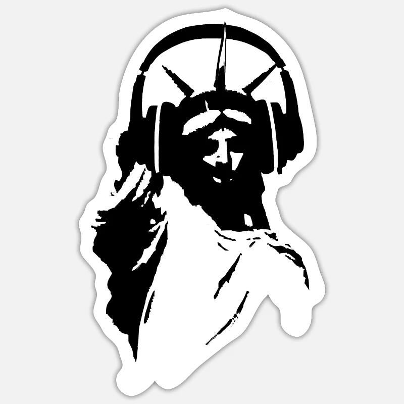 DJ Freiheitsstatue mit Kopfhörer - Sticker Größe S (10 x 10 cm) - Mattweiß