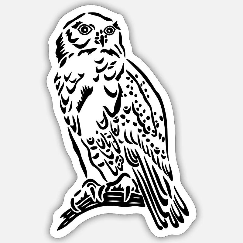 Schöne Schneeeule im Tattoo Style. - Sticker Größe S (10 x 10 cm) - Mattweiß