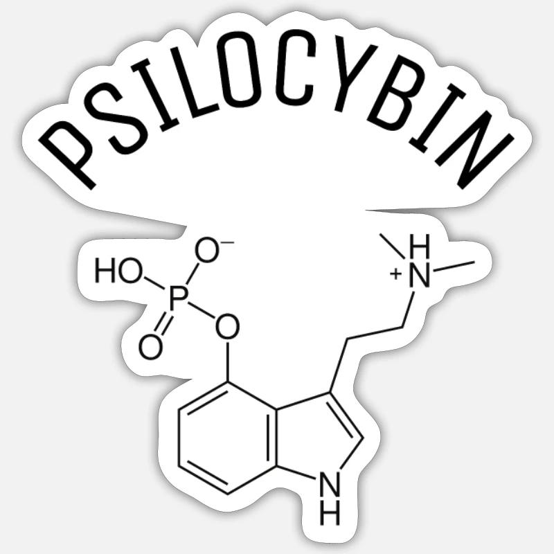 Psilocybin molecule with lettering Sticker size S (10 x 10 cm)