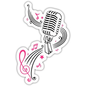 Mikrofon mit Musiknoten und Notenschlüssel - Sticker Größe S (10 x 10 cm) - Mattweiß - Vorne