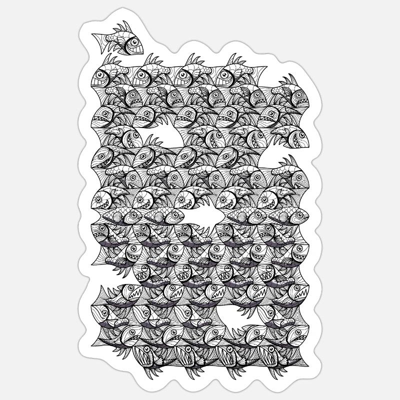 Repeated monochrome fish - Sticker size S (10 x 10 cm) - white matte