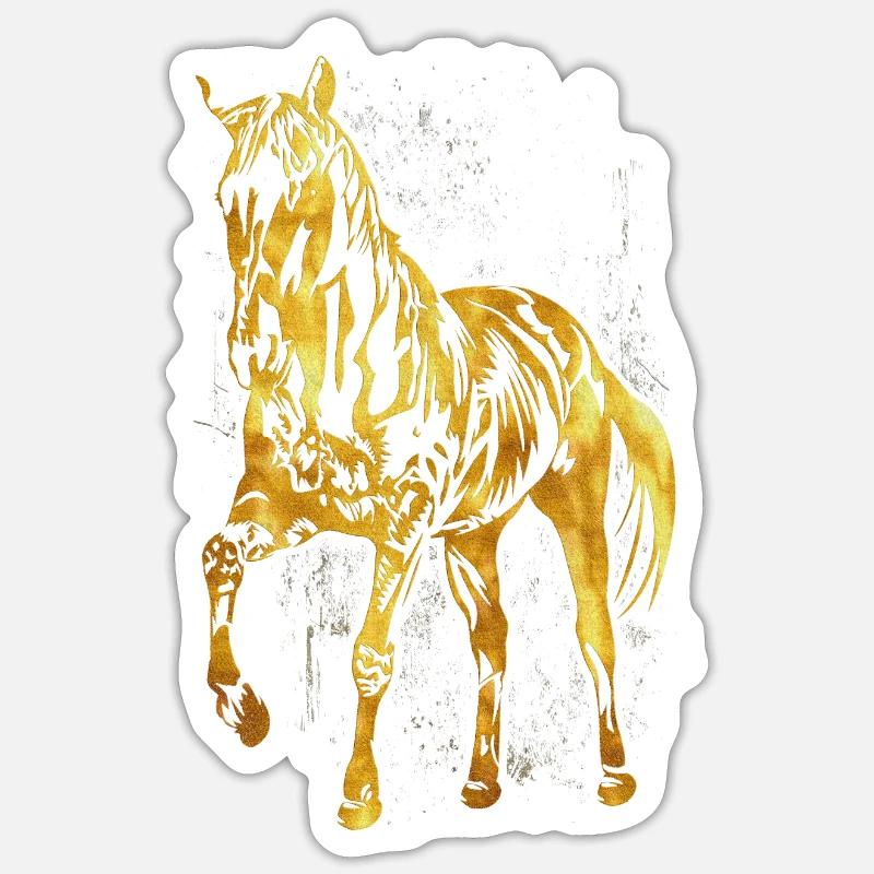 Équitation - cavalier - école d'équitation - cheval en or - Sticker taille S (10 x 10 cm) - blanc mat