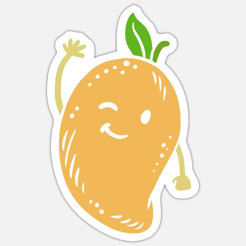 Mangue Fruit Kawaii - Sticker taille S (10 x 10 cm) - blanc mat