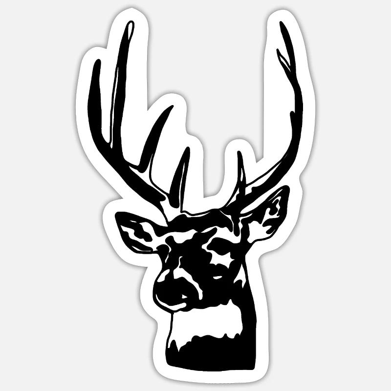 Hirsch Wald Geweih Jagd - Sticker Größe S (10 x 10 cm) - Mattweiß