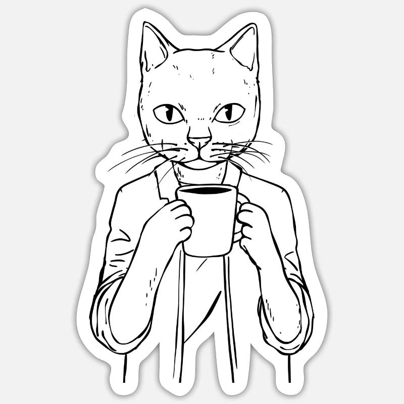 Kaffee Katze - Sticker Größe S (10 x 10 cm) - Mattweiß