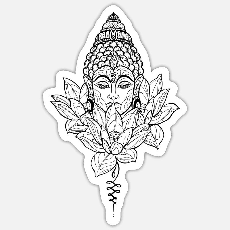 Buddha und Blumen stil linework Sticker Größe S (10 x 10 cm)