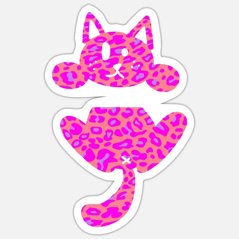 Chat mignon léopard punk rose - Sticker taille S (10 x 10 cm) - blanc mat