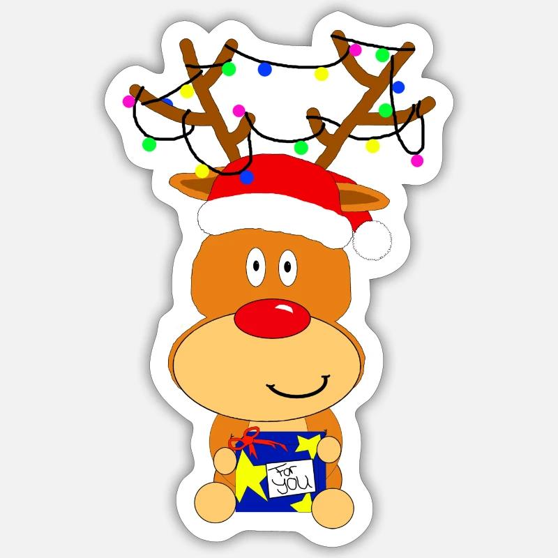 petit renne de Noël - Sticker taille S (10 x 10 cm) - blanc mat