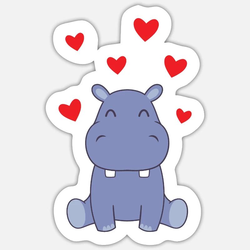 Hippo Liebe - Sticker Größe S (10 x 10 cm) - Mattweiß