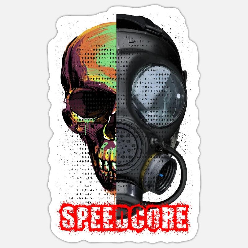 | Speedcore Cranio e maschera antigas | Acido scuro duro - Sticker formato S (10 x 10 cm) - bianco opaco