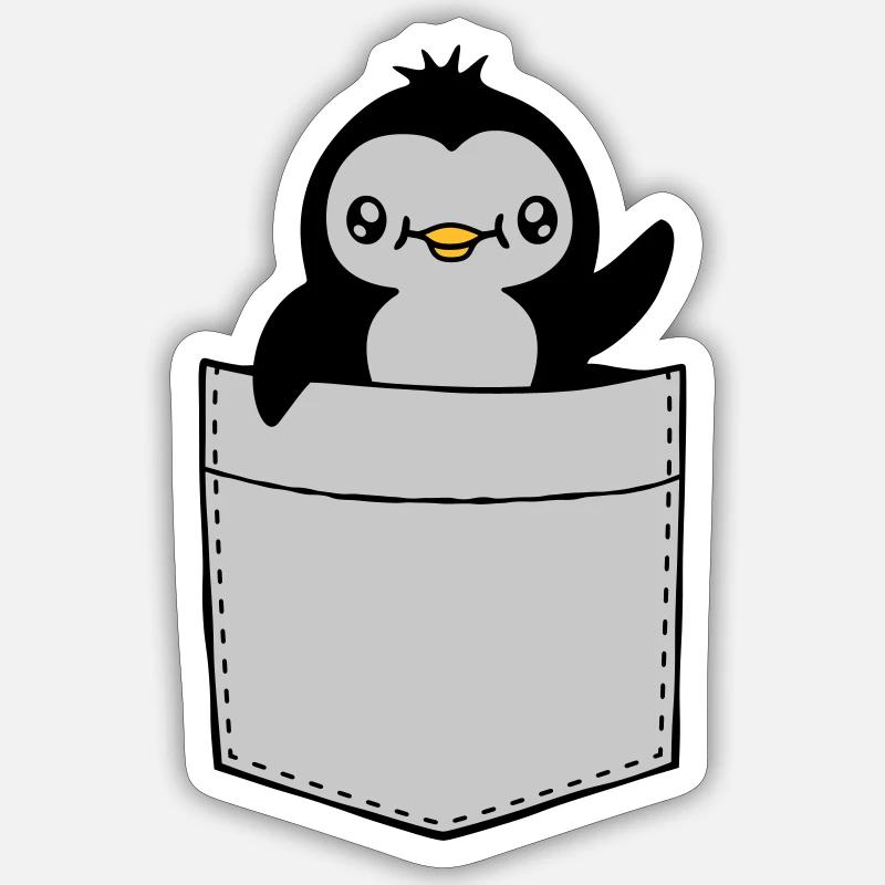 Winkender Brusttasche Pinguin - Sticker Größe S (10 x 10 cm) - Mattweiß