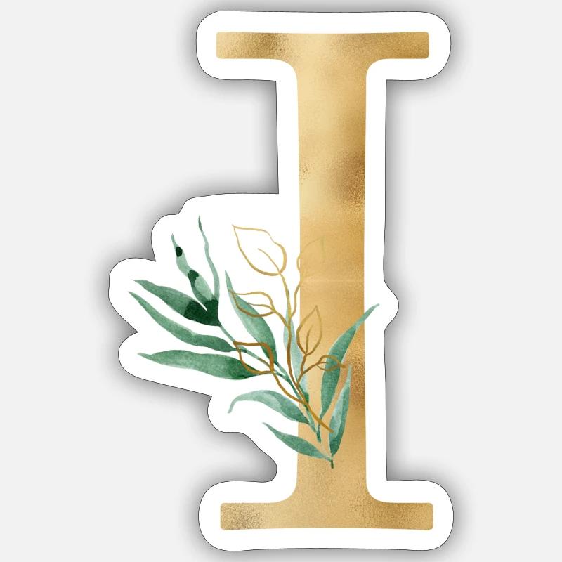 Monogramme I Botanique personnalisable - Sticker taille S (10 x 10 cm) - blanc mat