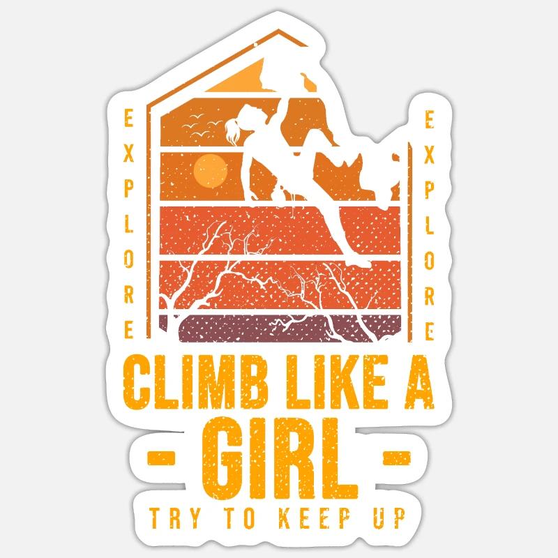 Klettern wie ein Mädchen Klettern Bouldern 80er - Sticker Größe S (10 x 10 cm) - Mattweiß