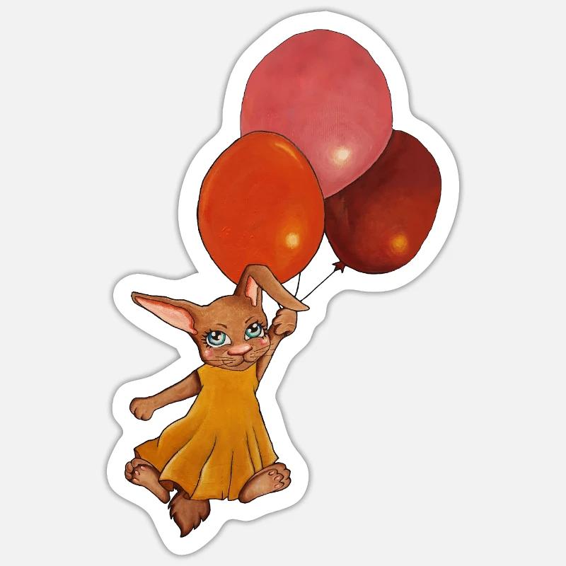 Rabbit with balloons - Sticker size S (10 x 10 cm) - white matte