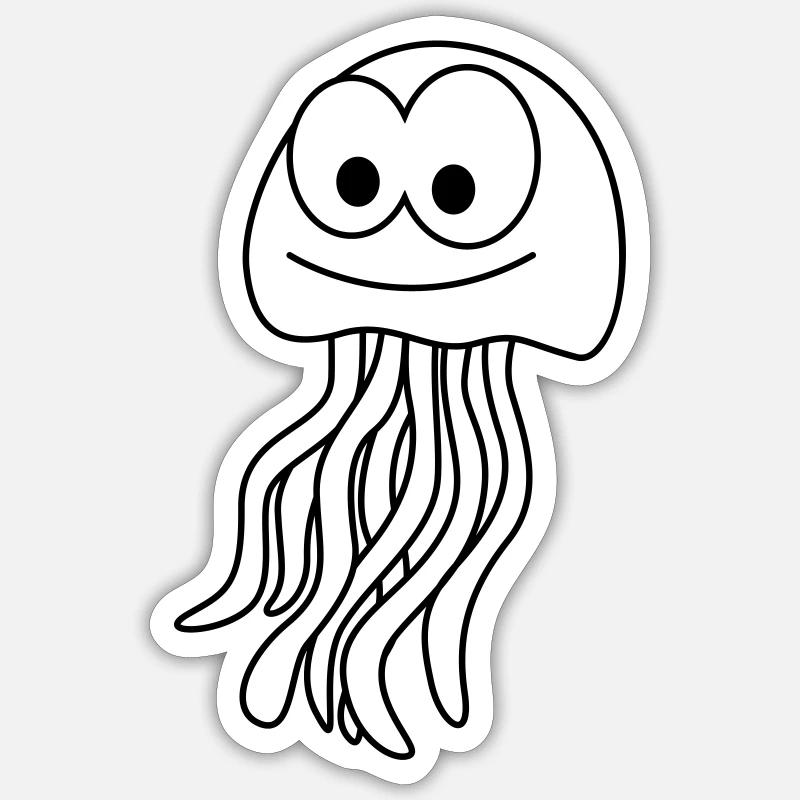 Qualle Comic Tier - Sticker Größe S (10 x 10 cm) - Mattweiß