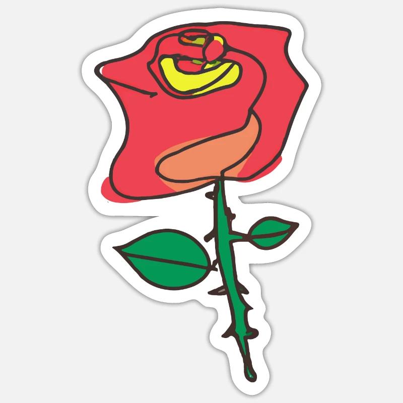Fleur de rose rouge illustration - Sticker taille S (10 x 10 cm) - blanc mat
