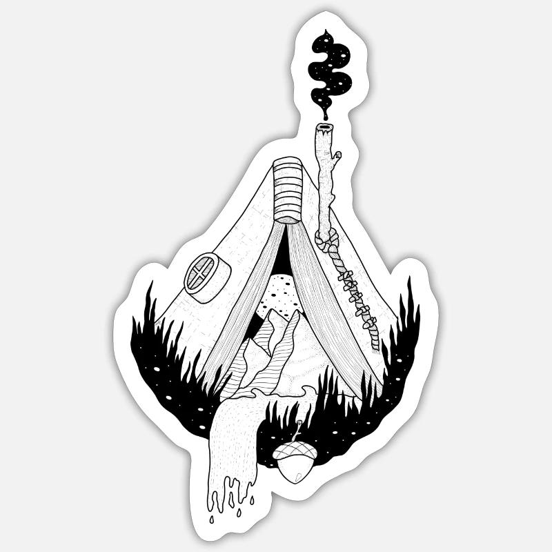Camping - Sticker taille S (10 x 10 cm) - blanc mat