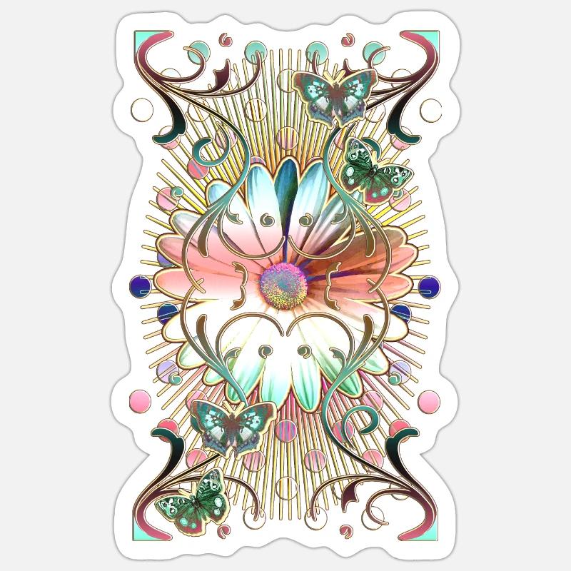 Schmetterlinge Blume Ornamente - Sticker Größe S (10 x 10 cm) - Mattweiß