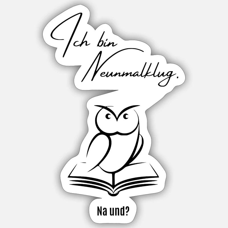 Neunmalklug Eule - Sticker Größe S (10 x 10 cm) - Mattweiß