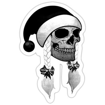 Totenkopf Frau Weihnachten Mütze Zöpfe - Sticker Größe S (10 x 10 cm) - Mattweiß - Vorne