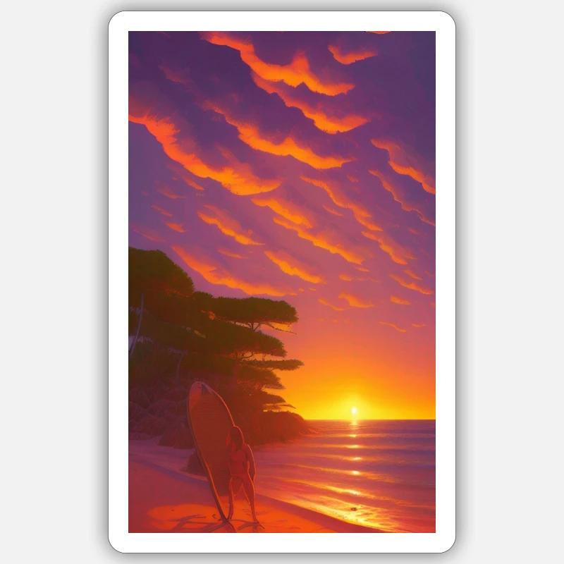 Comiczeichnung einer Strandlandschaft bei Sonnenuntergang - Sticker Größe S (10 x 10 cm) - Mattweiß