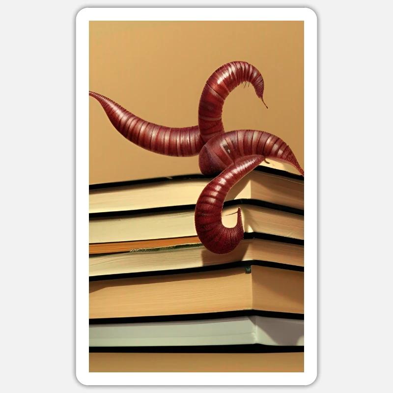 Comic Cartoon Creepy Bookworm Book Stack Sticker size S (10 x 10 cm)