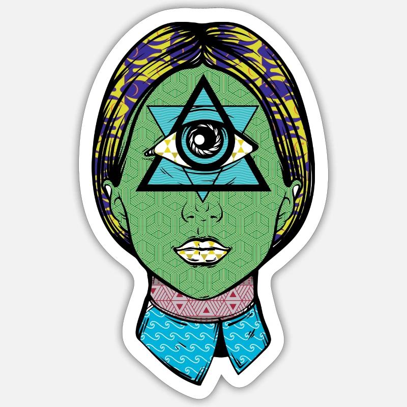 VISAGE À 3 YEUX - Sticker taille S (10 x 10 cm) - blanc mat