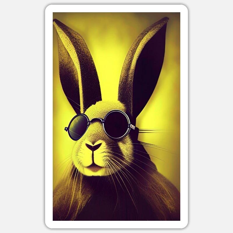 Cooles Comic-Porträt eines Kaninchens - Sticker Größe S (10 x 10 cm) - Mattweiß