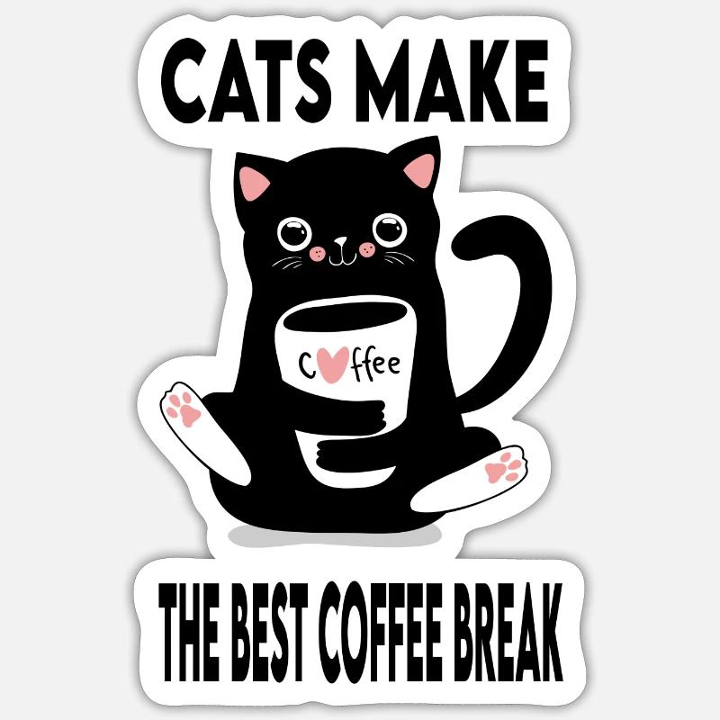 Katzen machen die beste Kaffeepause Sticker Größe S (10 x 10 cm)