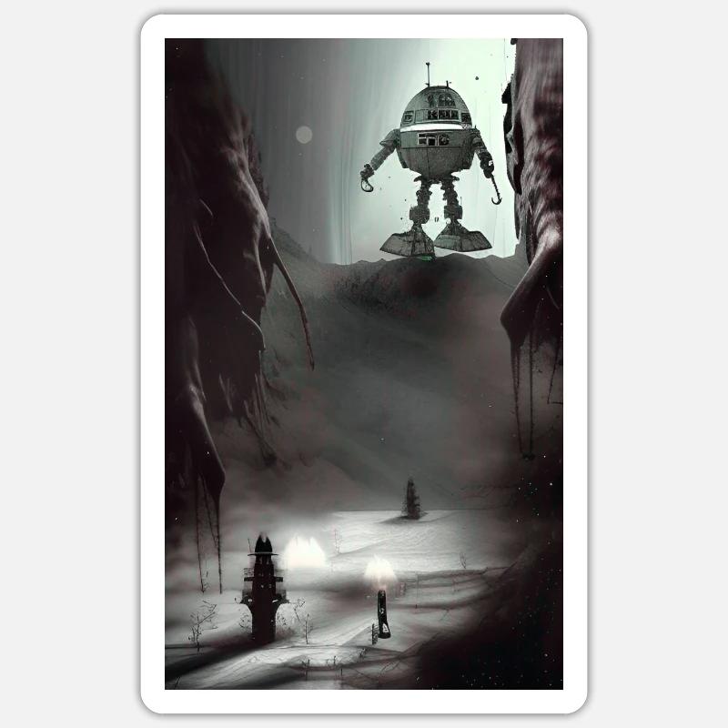 Vaisseau spatial robot Comic effrayant Alien sur un étrange Sticker taille S (10 x 10 cm)