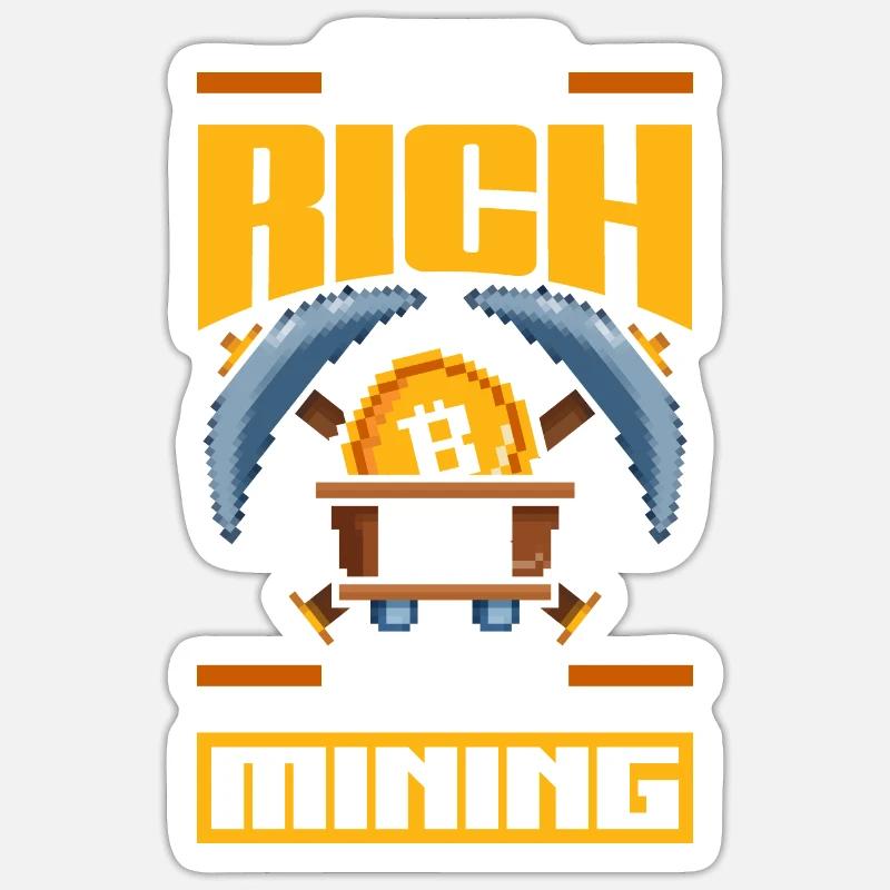 Get Rich Or The Mining Cryptocurrency Pixel Retro Sticker size S (10 x 10 cm)