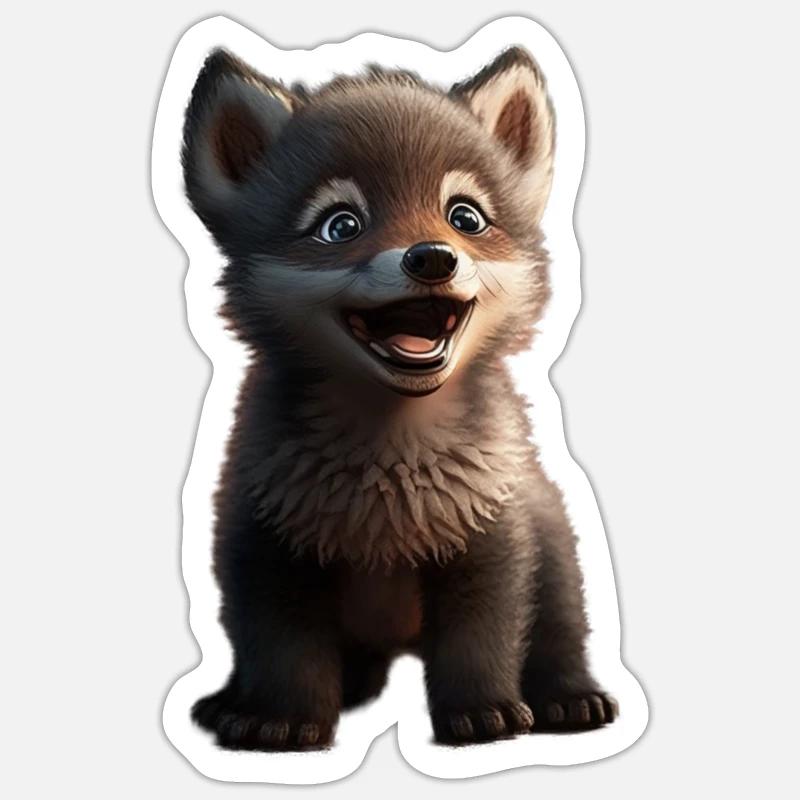 Loup Doux mignon - Sticker taille S (10 x 10 cm) - blanc mat