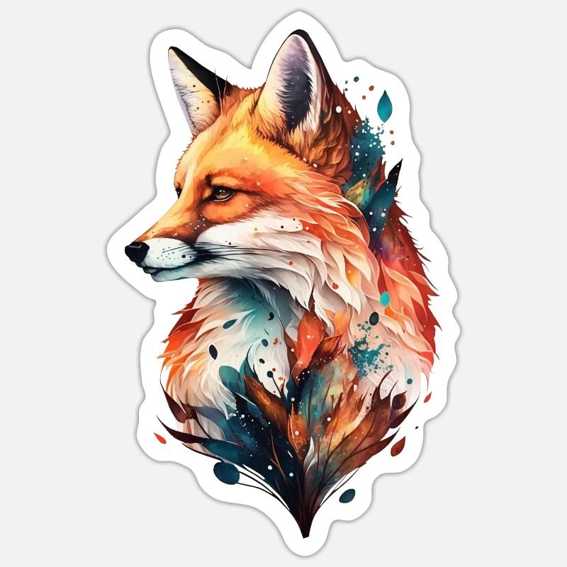 Fox Aquarelle Forêt Faune Dessin de la faune - Sticker taille S (10 x 10 cm) - blanc mat
