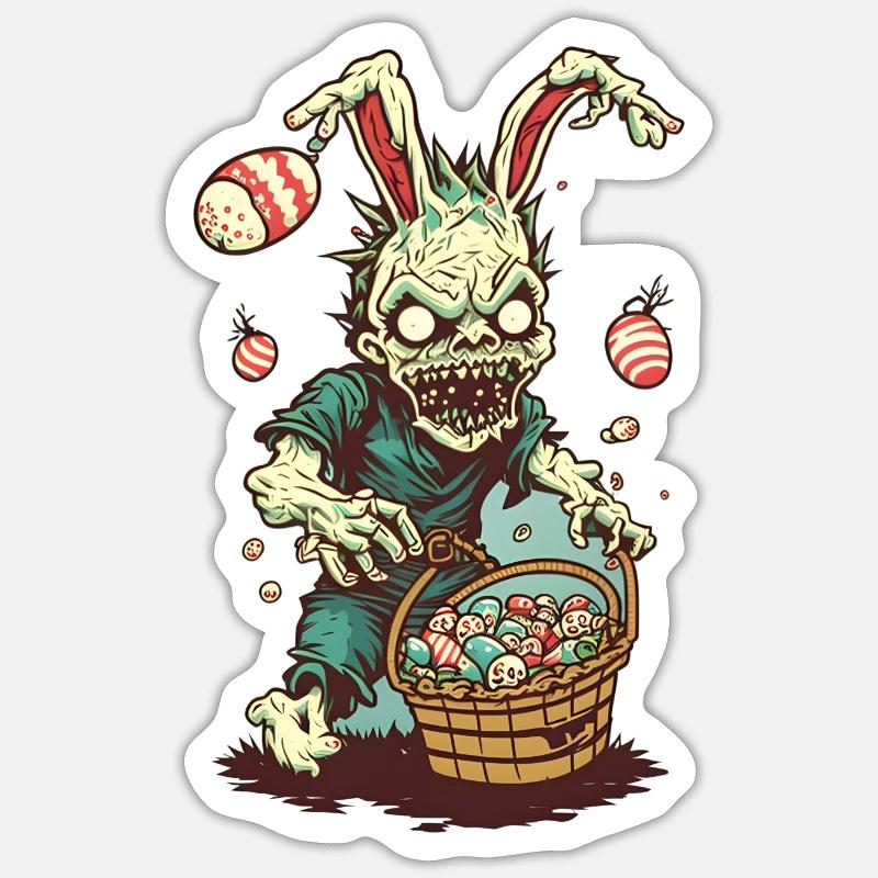 Zombie Easter with Easter Basket - Sticker size S (10 x 10 cm) - white matte