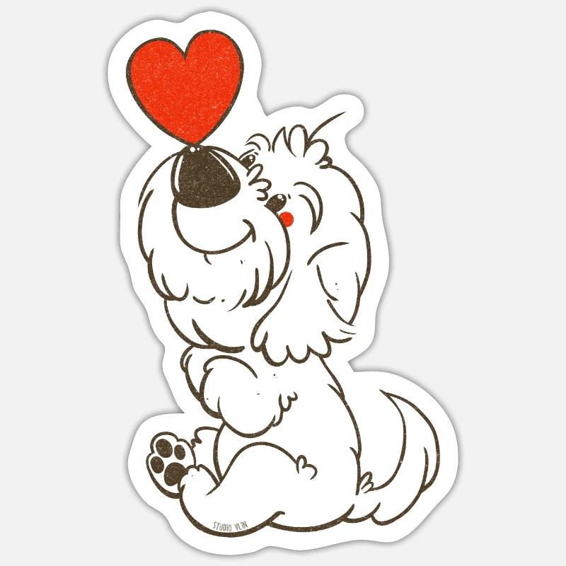 cockapoo Thor mit herzbrauner Strichzeichnung - Sticker Größe S (10 x 10 cm) - Mattweiß