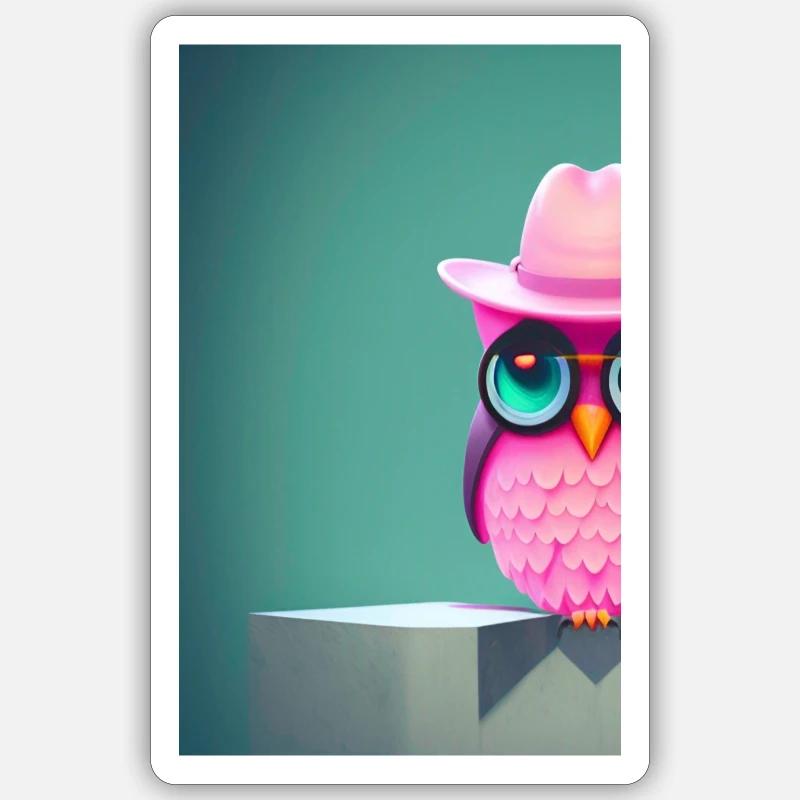 Eule mit Hut - Sticker Größe S (10 x 10 cm) - Mattweiß