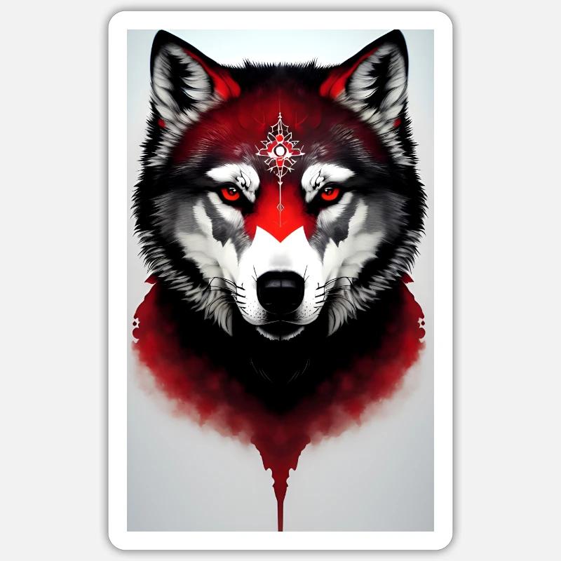 Roter Wolf - Sticker Größe S (10 x 10 cm) - Mattweiß