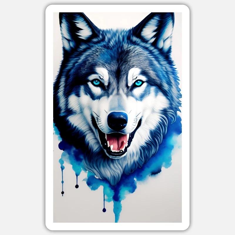 blauer Wolf - Sticker Größe S (10 x 10 cm) - Mattweiß