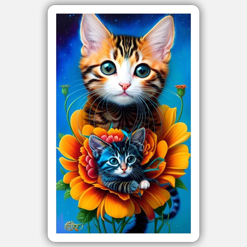 Kätzchen in der Blume - Sticker Größe S (10 x 10 cm) - Mattweiß