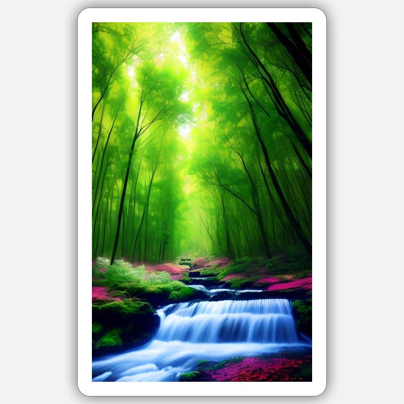 Cascade dans la forêt Sticker taille S (10 x 10 cm)