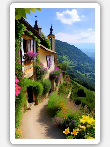 Mediterranes Bergdorf - Sticker Größe S (10 x 10 cm) - Mattweiß